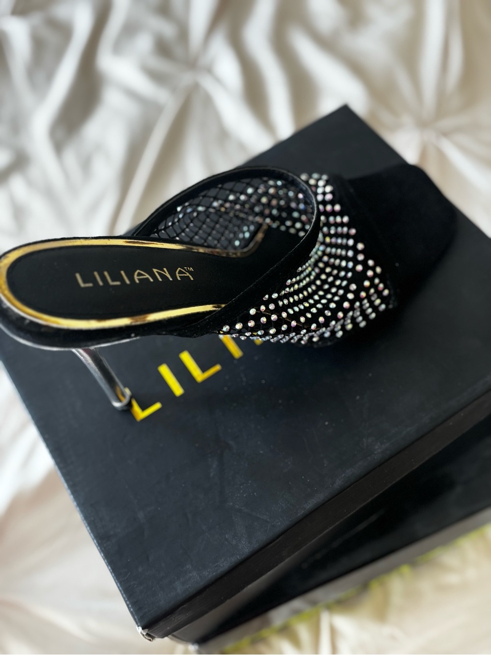 Liliana Black Rhinestone Mule Sandals